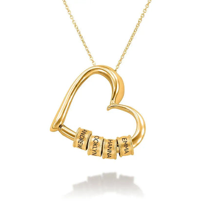 Personalized Heart Name Necklace with Engraved Beads
