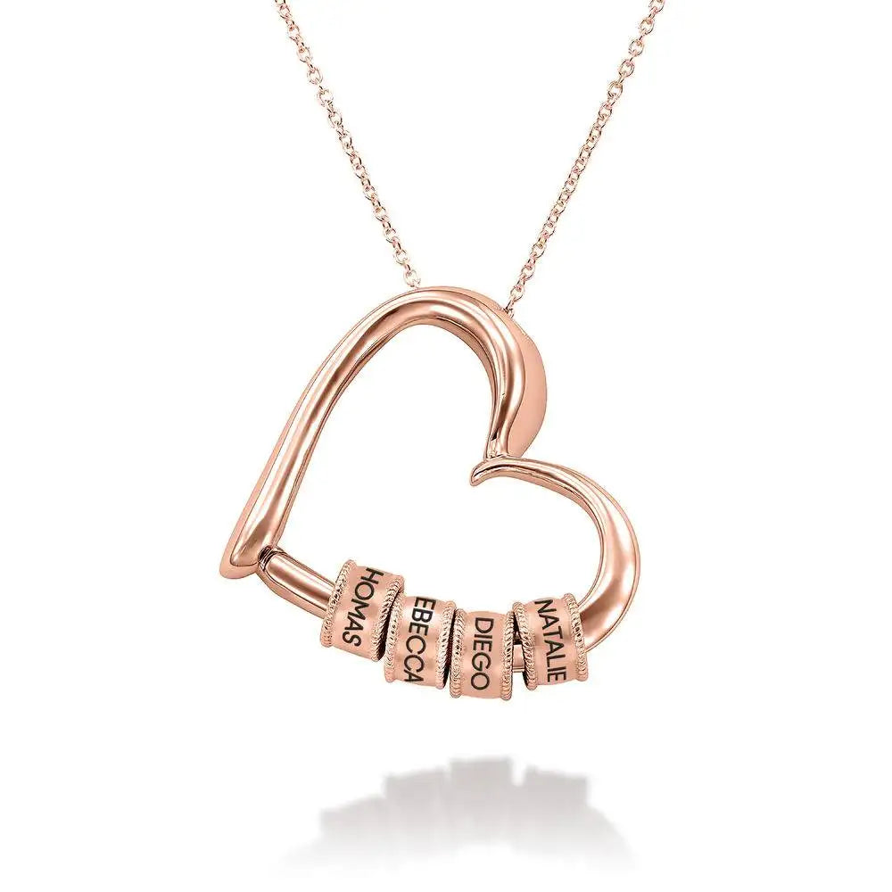 Personalized Heart Name Necklace with Engraved Beads