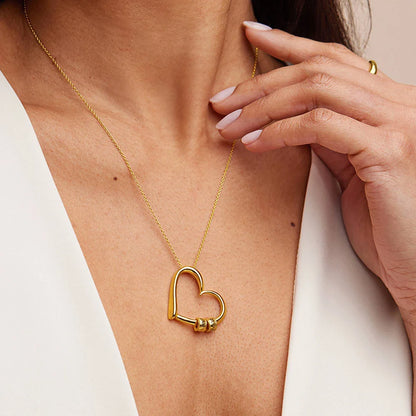 Personalized Heart Name Necklace with Engraved Beads
