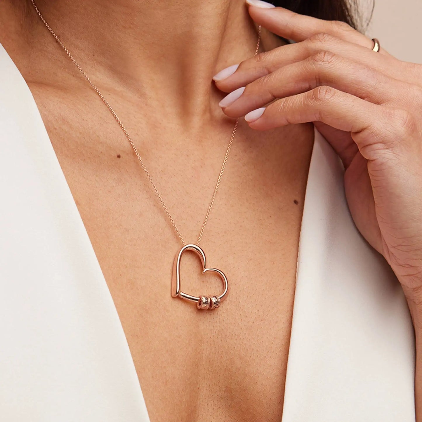 Personalized Heart Name Necklace with Engraved Beads