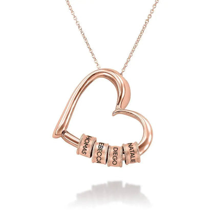 Personalized Heart Name Necklace with Engraved Beads