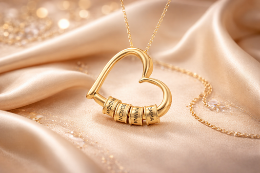 Personalized Heart Name Necklace with Engraved Beads