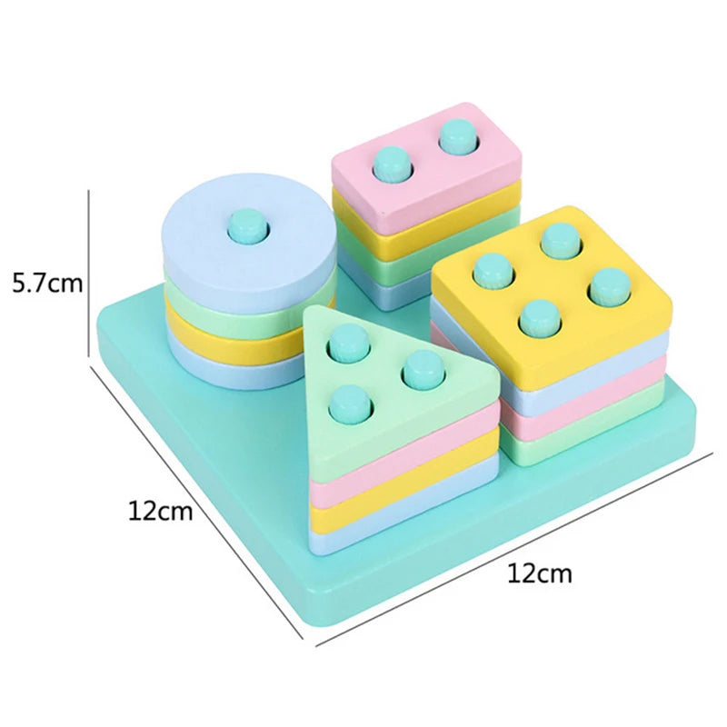 Montessori Wooden Shape Matching & Building Blocks Toy for Kids