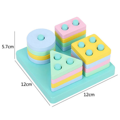 Montessori Wooden Shape Matching & Building Blocks Toy for Kids
