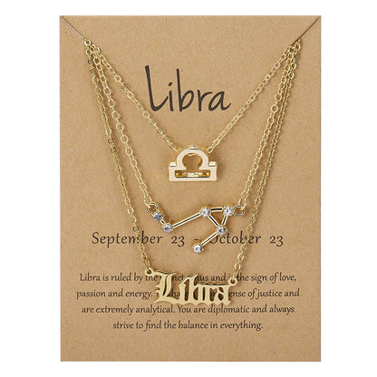 3-Piece Zodiac Sign Necklace Set for Women – Constellation Pendant Choker with Card