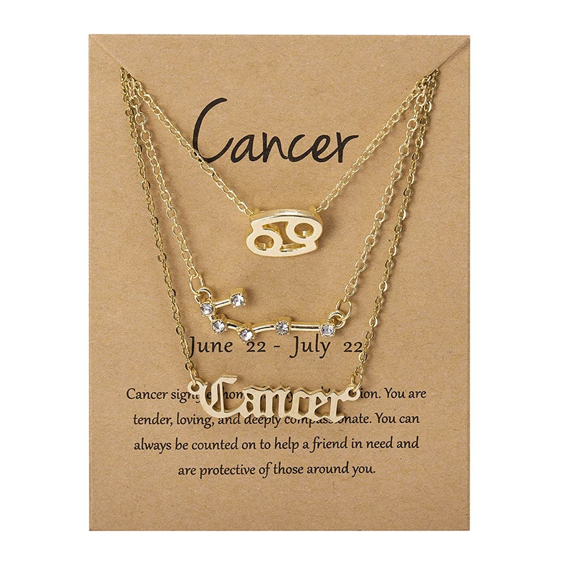 3-Piece Zodiac Sign Necklace Set for Women – Constellation Pendant Choker with Card