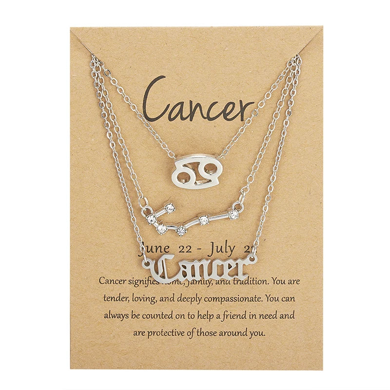 3-Piece Zodiac Sign Necklace Set for Women – Constellation Pendant Choker with Card