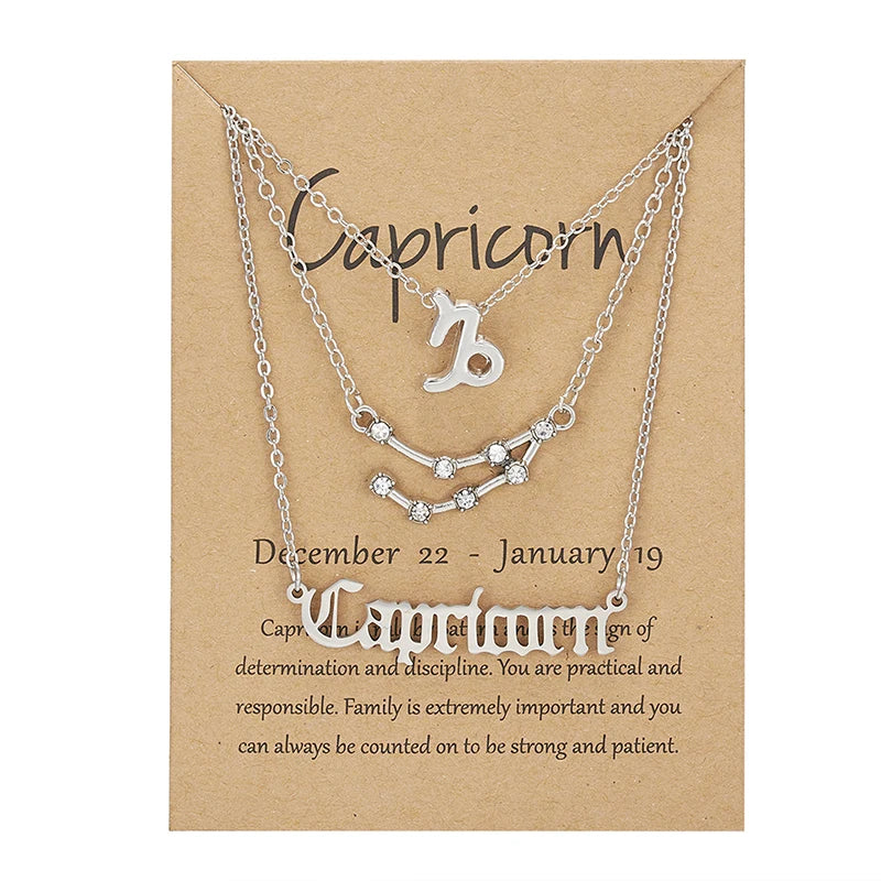 3-Piece Zodiac Sign Necklace Set for Women – Constellation Pendant Choker with Card