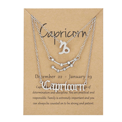 3-Piece Zodiac Sign Necklace Set for Women – Constellation Pendant Choker with Card