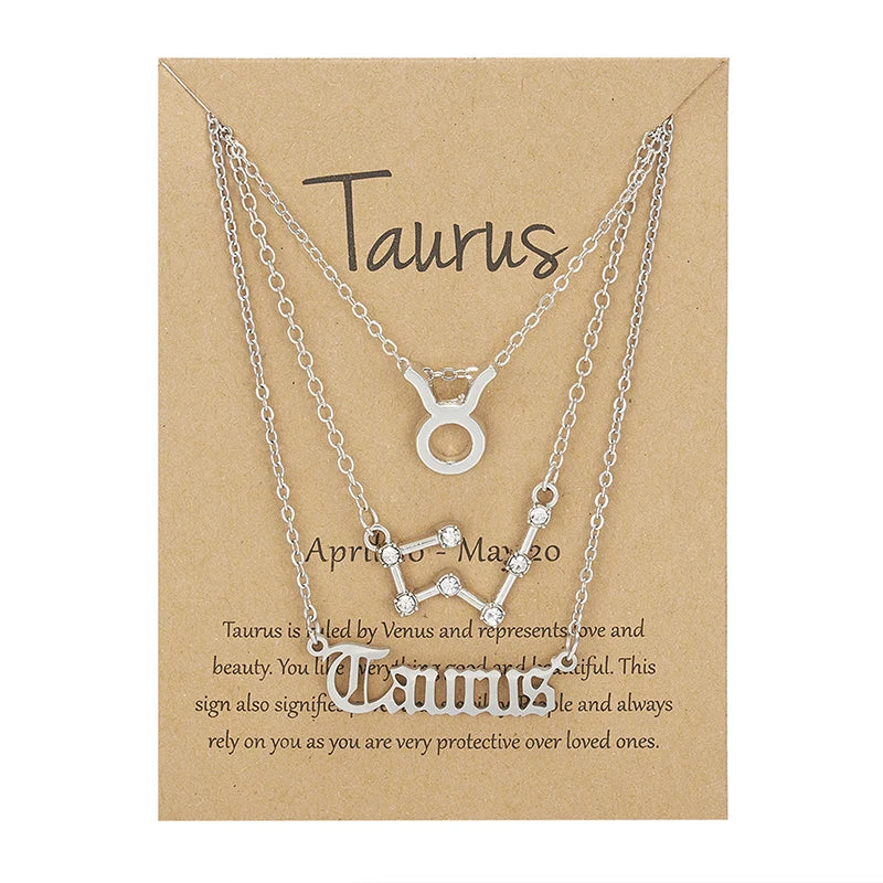 3-Piece Zodiac Sign Necklace Set for Women – Constellation Pendant Choker with Card