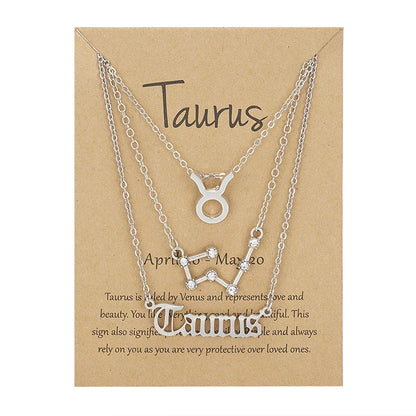 3-Piece Zodiac Sign Necklace Set for Women – Constellation Pendant Choker with Card