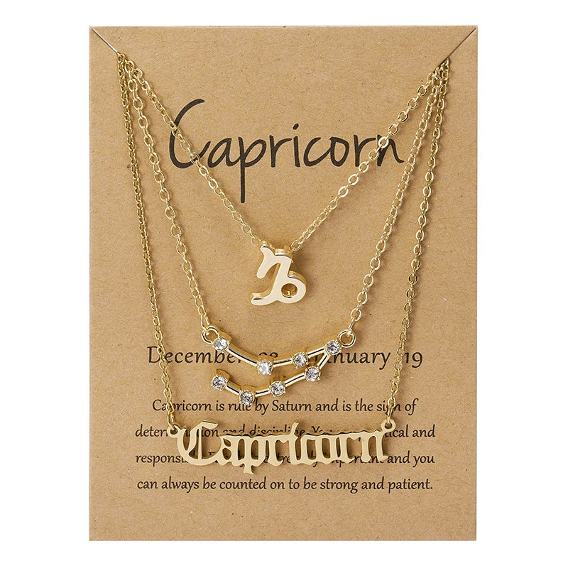3-Piece Zodiac Sign Necklace Set for Women – Constellation Pendant Choker with Card