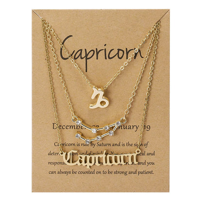 3-Piece Zodiac Sign Necklace Set for Women – Constellation Pendant Choker with Card