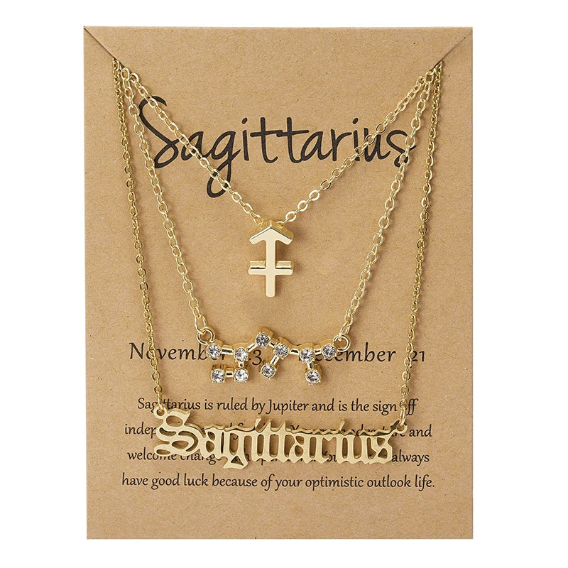 3-Piece Zodiac Sign Necklace Set for Women – Constellation Pendant Choker with Card