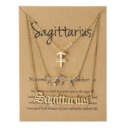 3-Piece Zodiac Sign Necklace Set for Women – Constellation Pendant Choker with Card