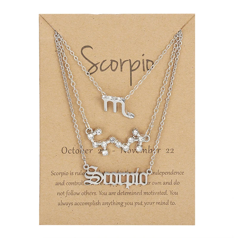 3-Piece Zodiac Sign Necklace Set for Women – Constellation Pendant Choker with Card
