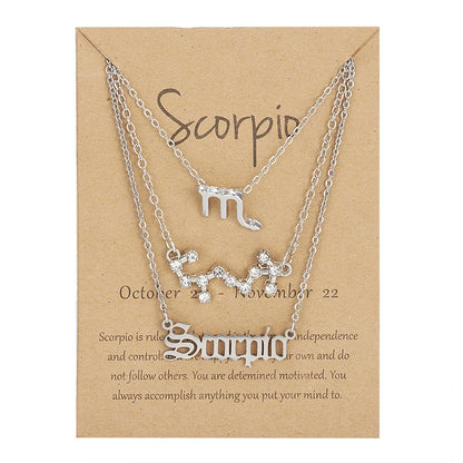 3-Piece Zodiac Sign Necklace Set for Women – Constellation Pendant Choker with Card