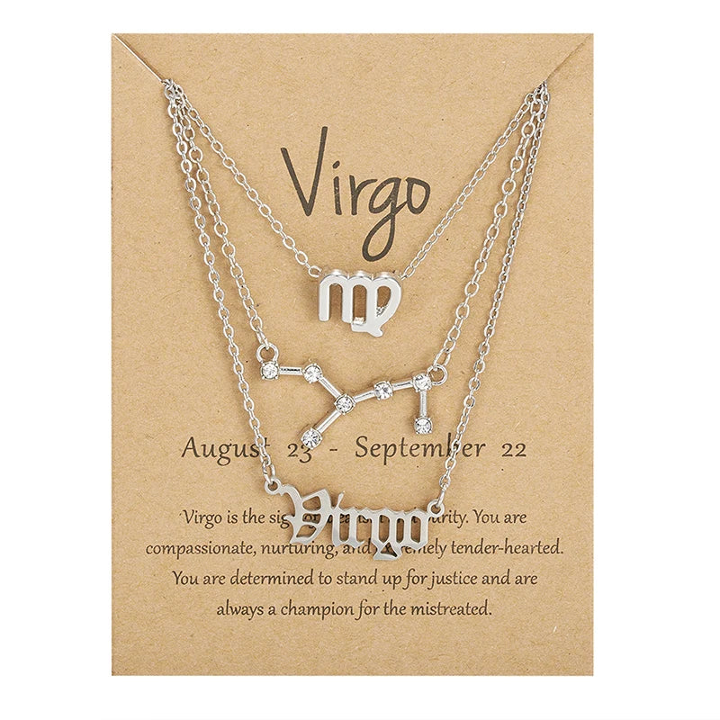 3-Piece Zodiac Sign Necklace Set for Women – Constellation Pendant Choker with Card