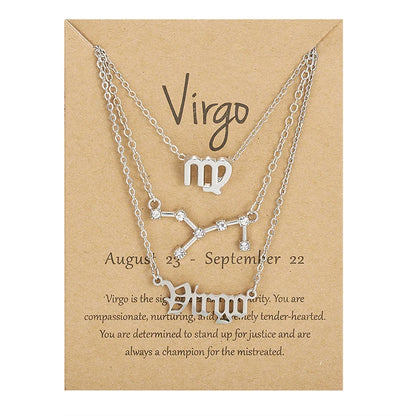 3-Piece Zodiac Sign Necklace Set for Women – Constellation Pendant Choker with Card