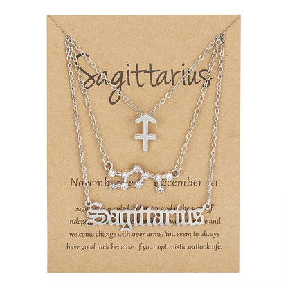 3-Piece Zodiac Sign Necklace Set for Women – Constellation Pendant Choker with Card