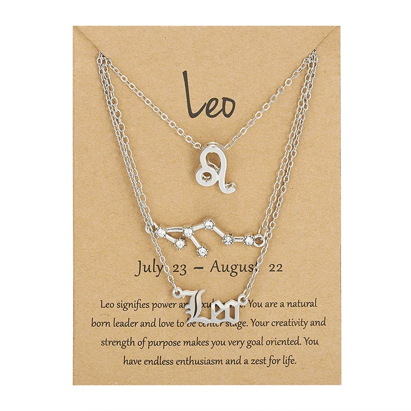 3-Piece Zodiac Sign Necklace Set for Women – Constellation Pendant Choker with Card