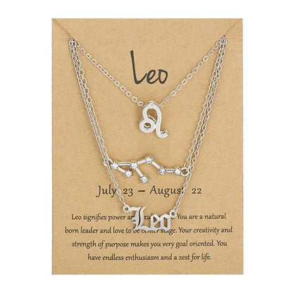 3-Piece Zodiac Sign Necklace Set for Women – Constellation Pendant Choker with Card