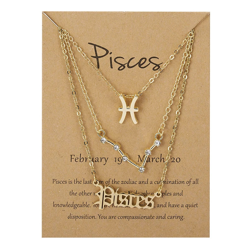 3-Piece Zodiac Sign Necklace Set for Women – Constellation Pendant Choker with Card