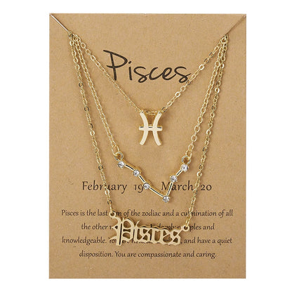 3-Piece Zodiac Sign Necklace Set for Women – Constellation Pendant Choker with Card