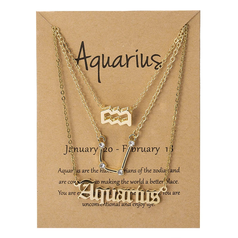 3-Piece Zodiac Sign Necklace Set for Women – Constellation Pendant Choker with Card