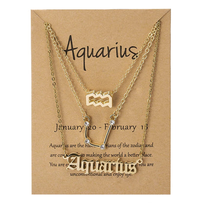 3-Piece Zodiac Sign Necklace Set for Women – Constellation Pendant Choker with Card