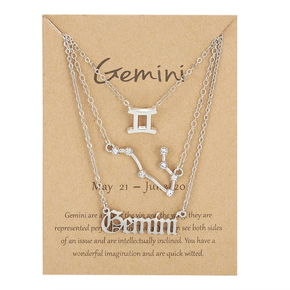 3-Piece Zodiac Sign Necklace Set for Women – Constellation Pendant Choker with Card