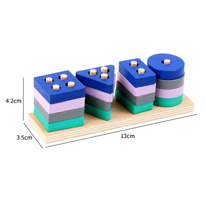 Montessori Wooden Shape Matching & Building Blocks Toy for Kids