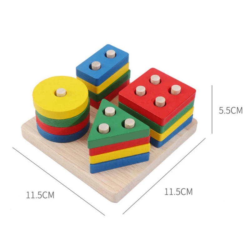 Montessori Wooden Shape Matching & Building Blocks Toy for Kids