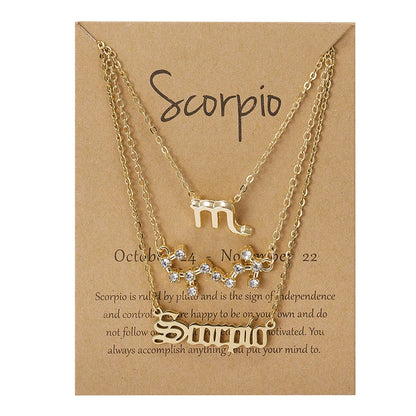 3-Piece Zodiac Sign Necklace Set for Women – Constellation Pendant Choker with Card
