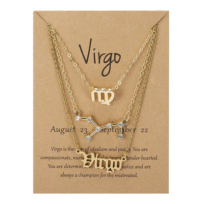 3-Piece Zodiac Sign Necklace Set for Women – Constellation Pendant Choker with Card