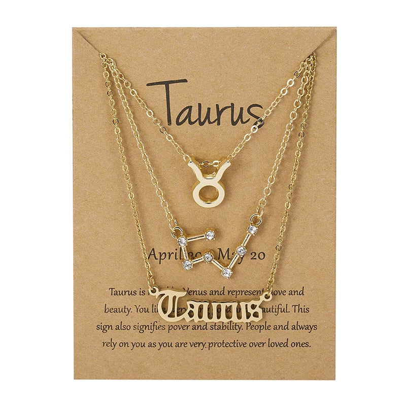 3-Piece Zodiac Sign Necklace Set for Women – Constellation Pendant Choker with Card