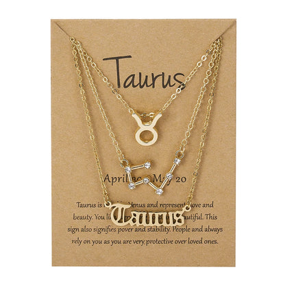 3-Piece Zodiac Sign Necklace Set for Women – Constellation Pendant Choker with Card