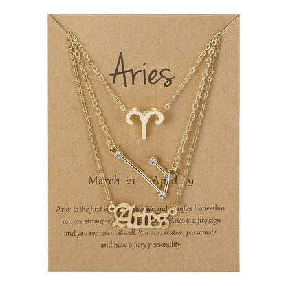 3-Piece Zodiac Sign Necklace Set for Women – Constellation Pendant Choker with Card