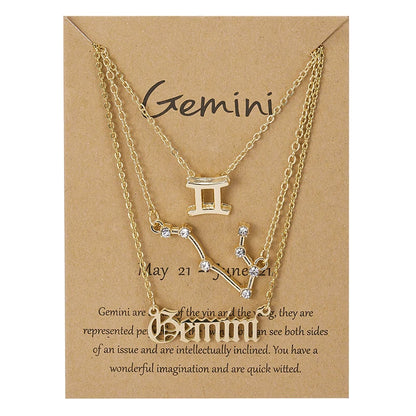 3-Piece Zodiac Sign Necklace Set for Women – Constellation Pendant Choker with Card