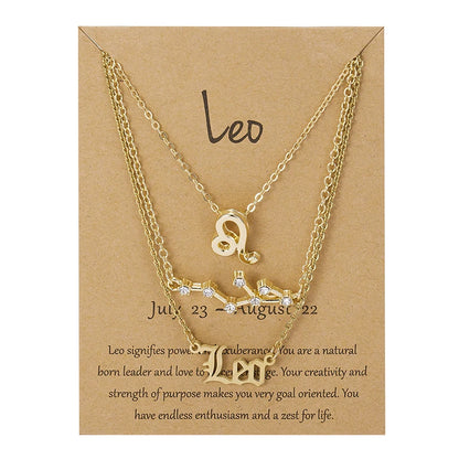 3-Piece Zodiac Sign Necklace Set for Women – Constellation Pendant Choker with Card