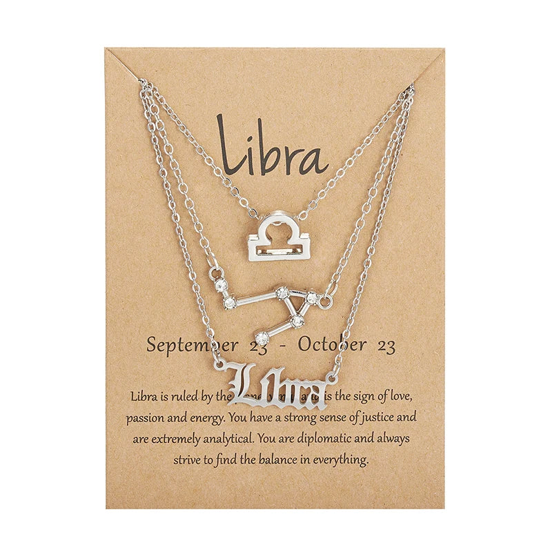 3-Piece Zodiac Sign Necklace Set for Women – Constellation Pendant Choker with Card