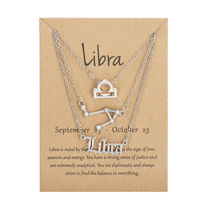 3-Piece Zodiac Sign Necklace Set for Women – Constellation Pendant Choker with Card