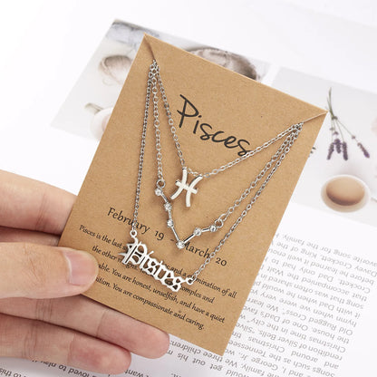 3-Piece Zodiac Sign Necklace Set for Women – Constellation Pendant Choker with Card