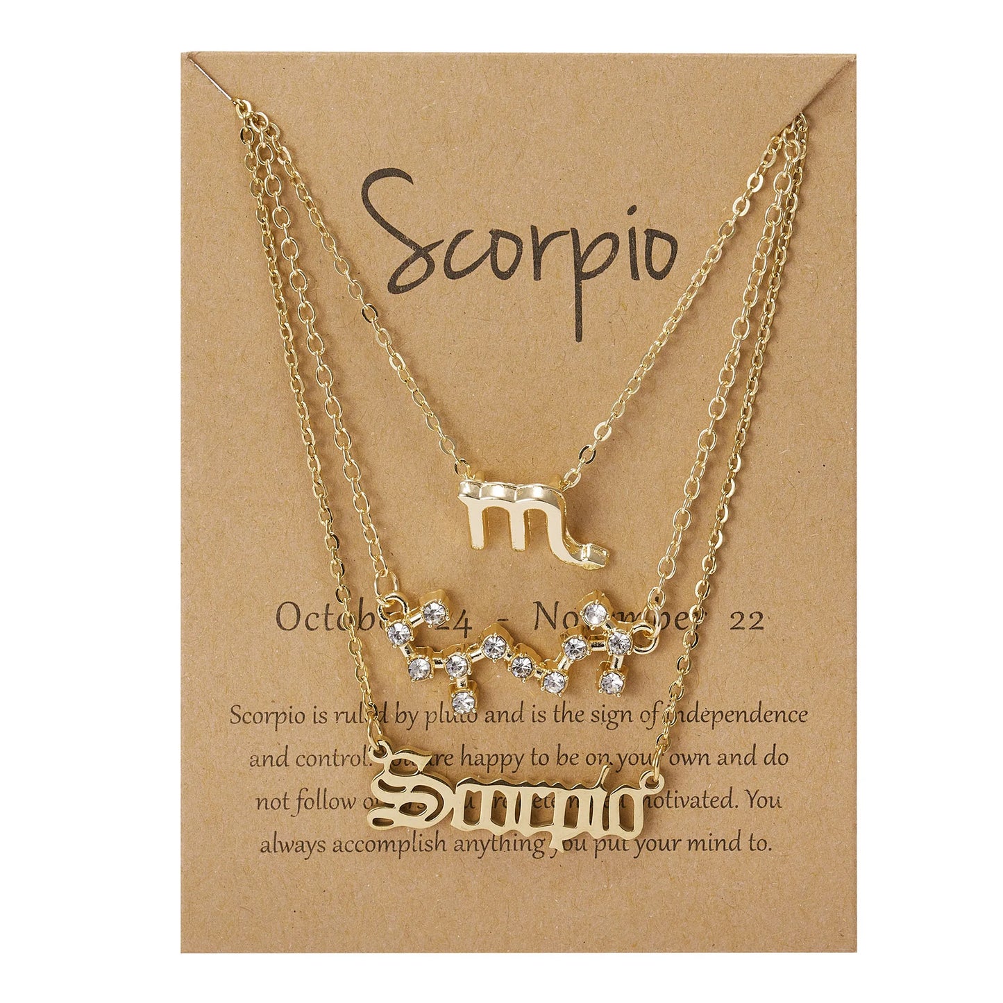 3-Piece Zodiac Sign Necklace Set for Women – Constellation Pendant Choker with Card