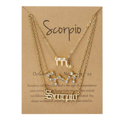 3-Piece Zodiac Sign Necklace Set for Women – Constellation Pendant Choker with Card