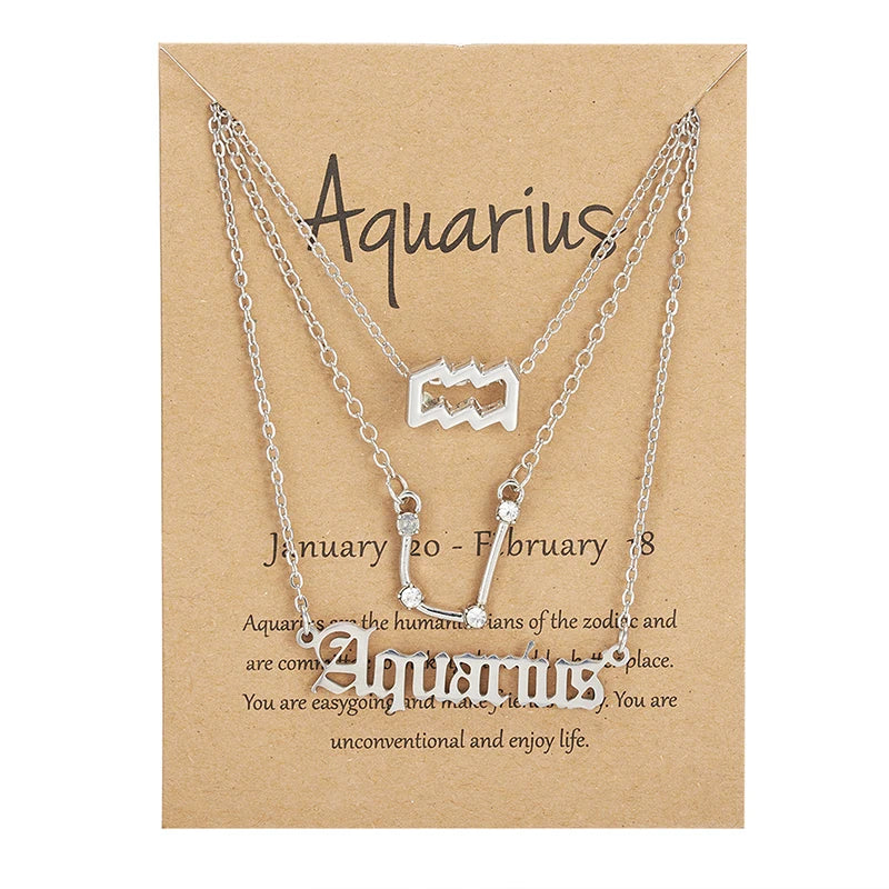 3-Piece Zodiac Sign Necklace Set for Women – Constellation Pendant Choker with Card