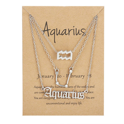 3-Piece Zodiac Sign Necklace Set for Women – Constellation Pendant Choker with Card