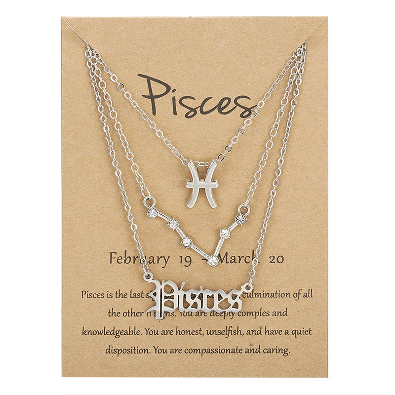 3-Piece Zodiac Sign Necklace Set for Women – Constellation Pendant Choker with Card
