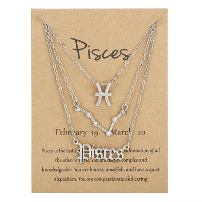 3-Piece Zodiac Sign Necklace Set for Women – Constellation Pendant Choker with Card