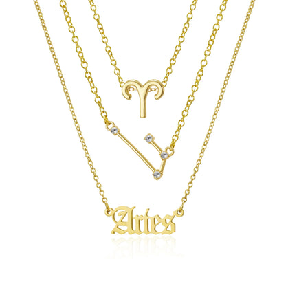 3-Piece Zodiac Sign Necklace Set for Women – Constellation Pendant Choker with Card